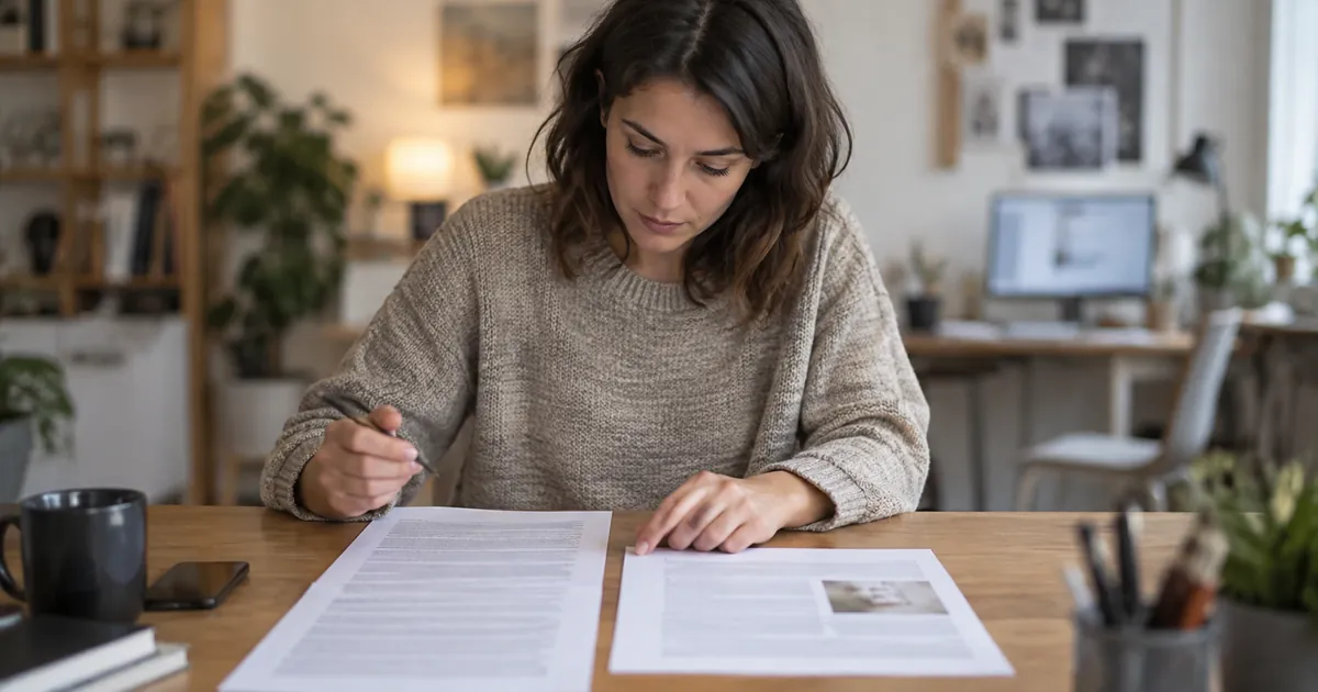 Un rédacteur compare deux articles imprimés de longueurs différentes posés côte à côte sur une table
