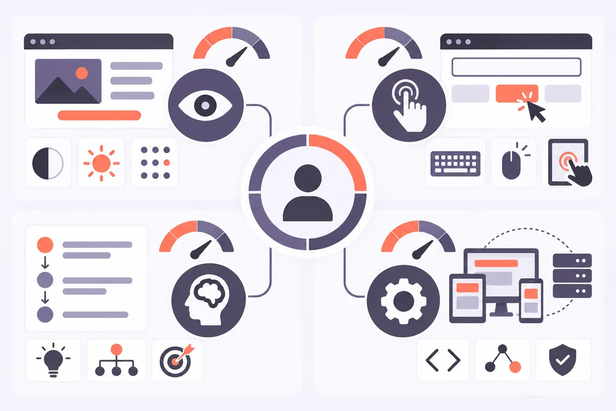 Infographie des piliers de l'accessibilité web : perceptible, utilisable, compréhensible, robuste