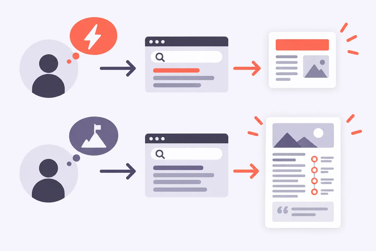 Infographie reliant la longueur d'un article de blog à l'intention de recherche : réponse rapide ou guide complet