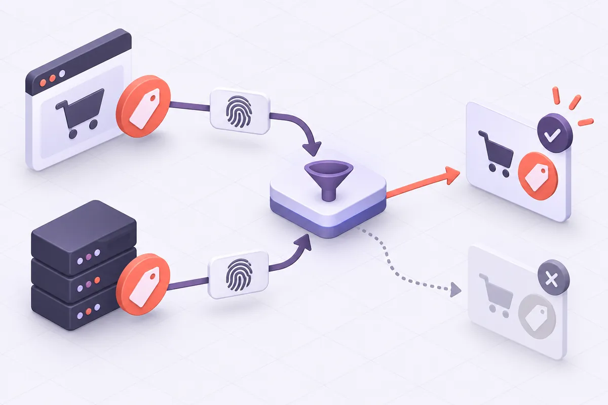 Illustration de la déduplication des événements du Pixel Meta et de l'API Conversions grâce à un identifiant commun