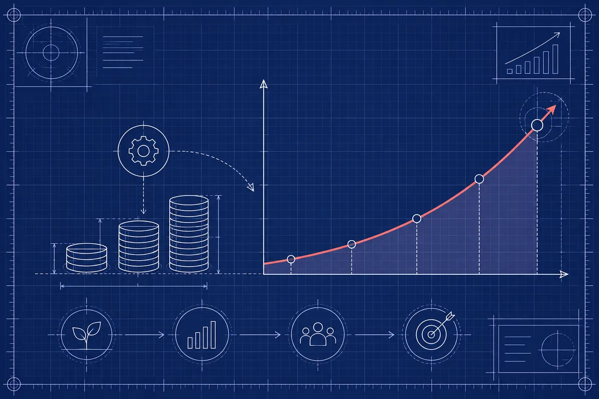 Graphique montrant l'investissement en référencement et la courbe de retour qui croît dans le temps