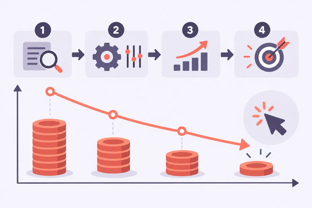 Graphique montrant la baisse progressive du coût par clic après optimisation